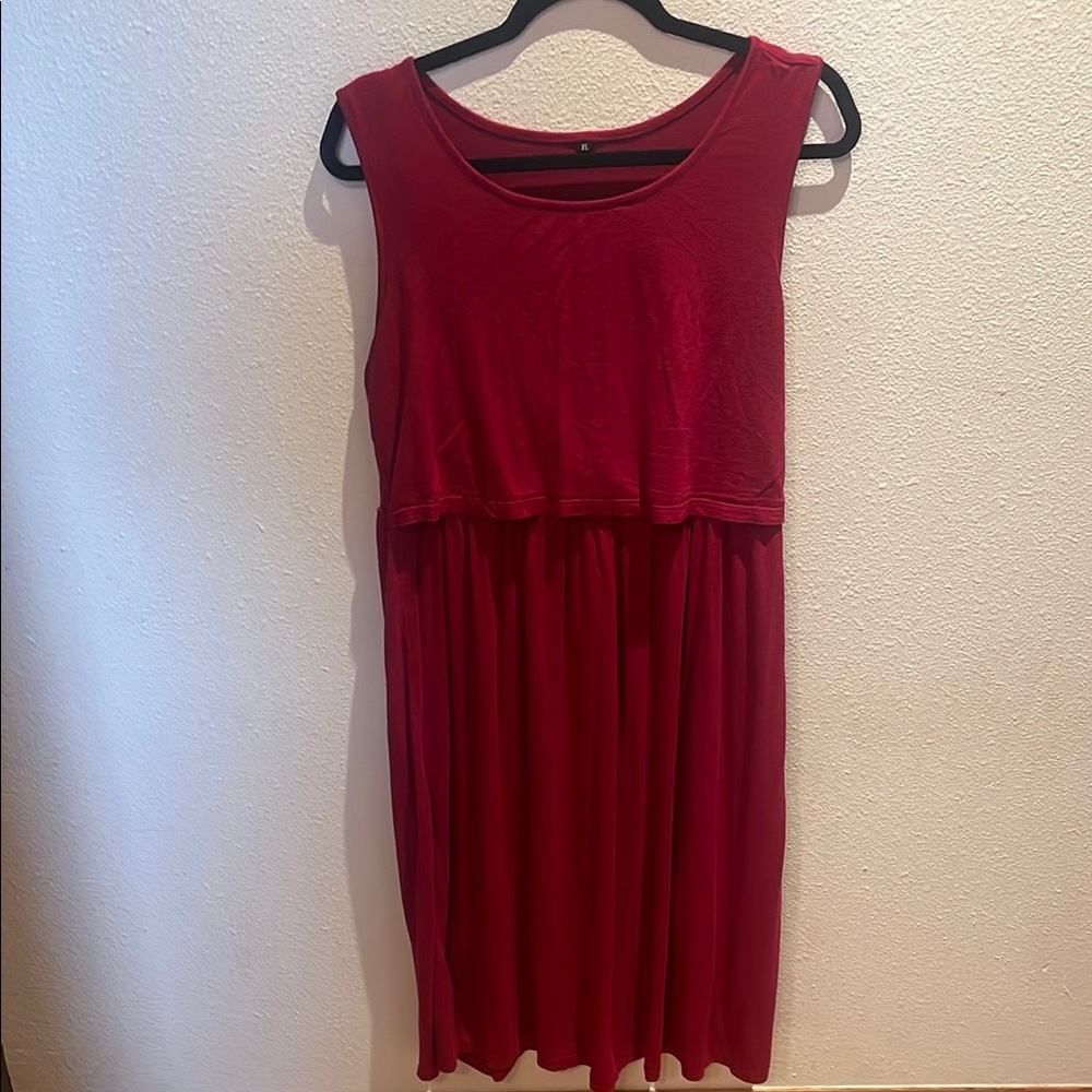 Elegant Red Nursing Sleeveless Dress